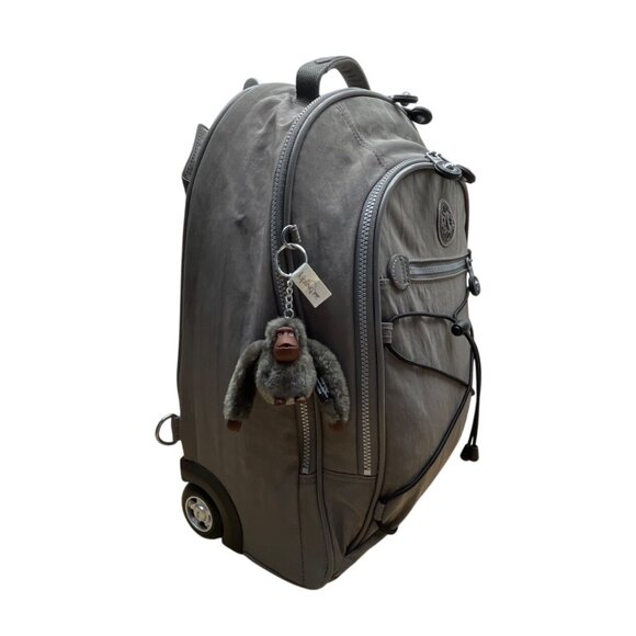 Kipling Gray Monkey Charm Adjustable Straps Trolley Handle Wheeled Backpack Sz M - Picture 4 of 16